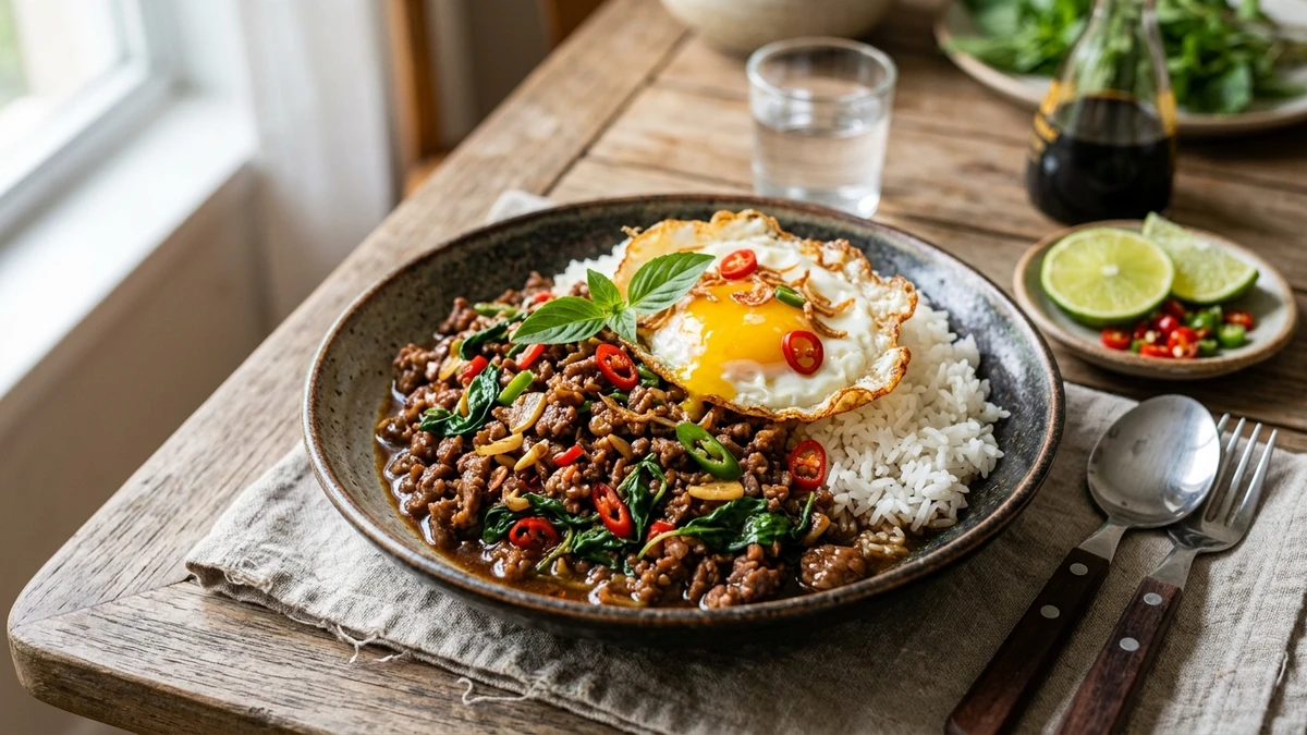 Spicy Thai Basil Beef Stir-Fry Recipe (Pad Krapow Beef) cooked to perfection - Yumaroma