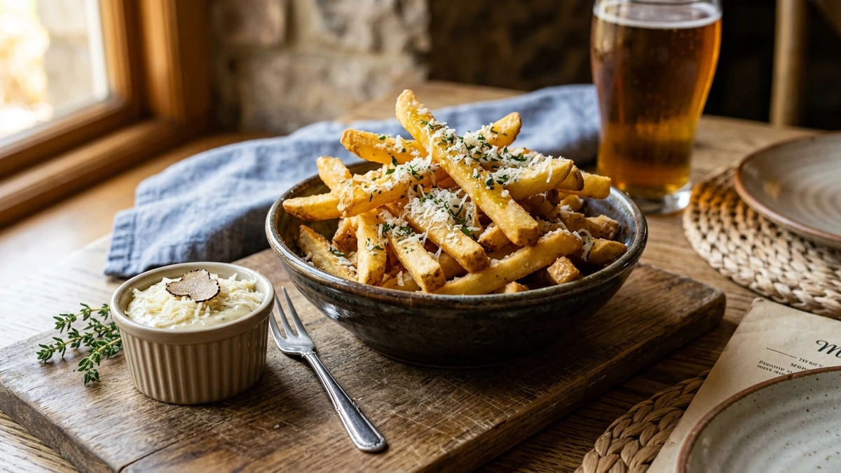 Gourmet White Truffle Oil Parmesan Fries Recipe cooked to perfection - Yumaroma