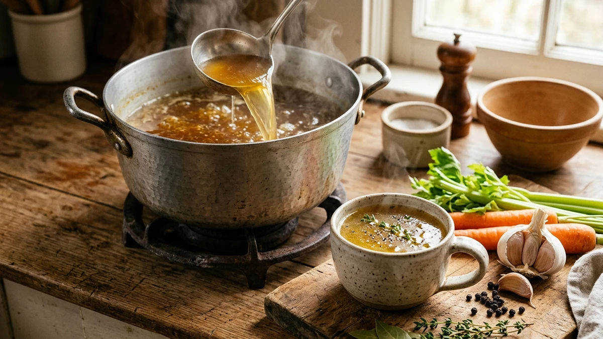Rich Homemade Turkey Broth Recipe (Golden Roasted Carcass Stock) cooked to perfection - Yumaroma