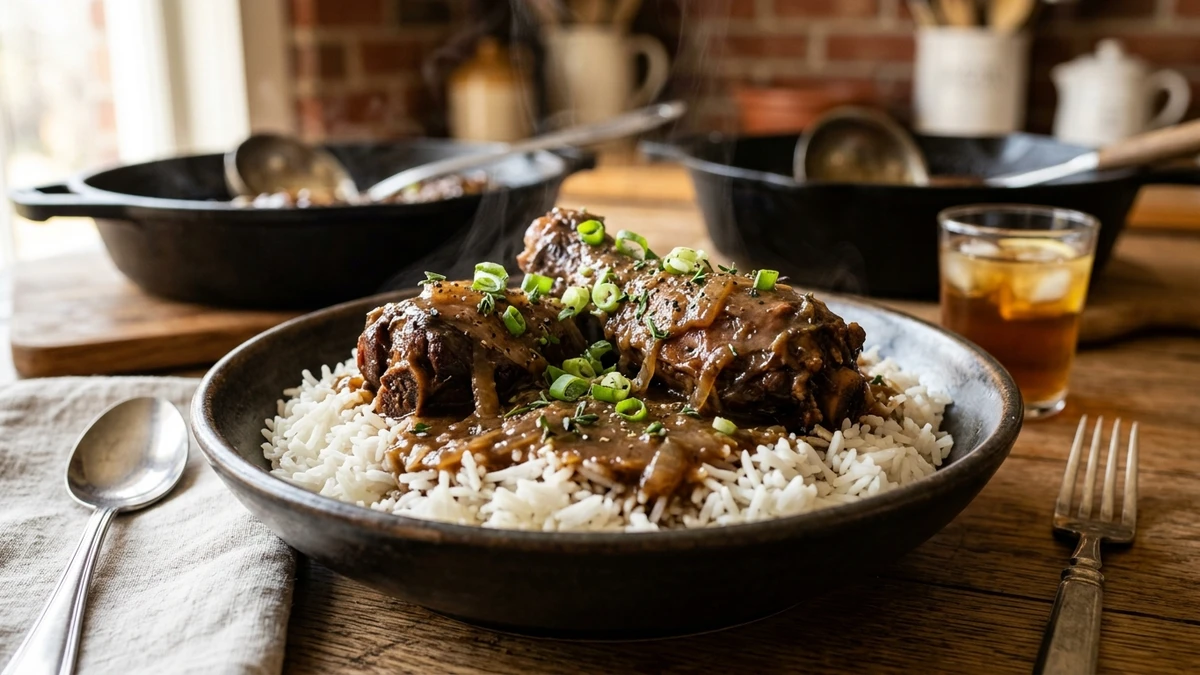 Southern Smothered Turkey Necks in Rich Onion Gravy Recipe cooked to perfection - Yumaroma
