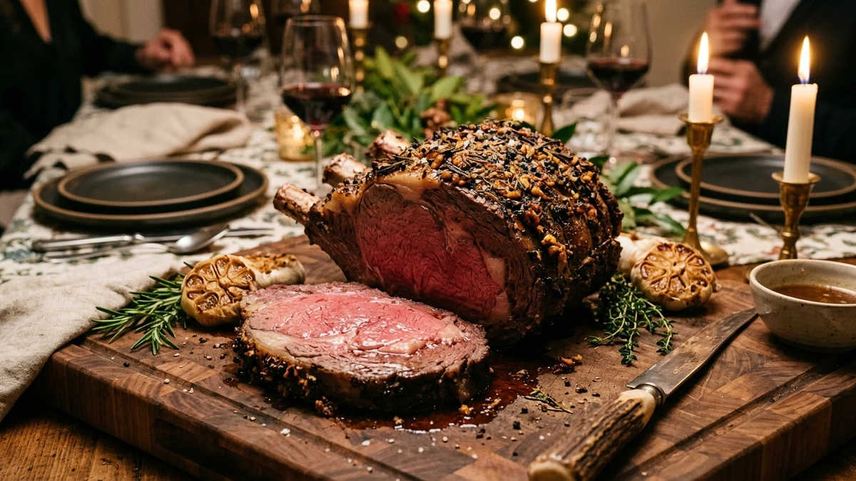 Ultimate Garlic Herb Crusted Prime Rib Roast Rub Recipe (Holiday Classic) cooked to perfection - Yumaroma
