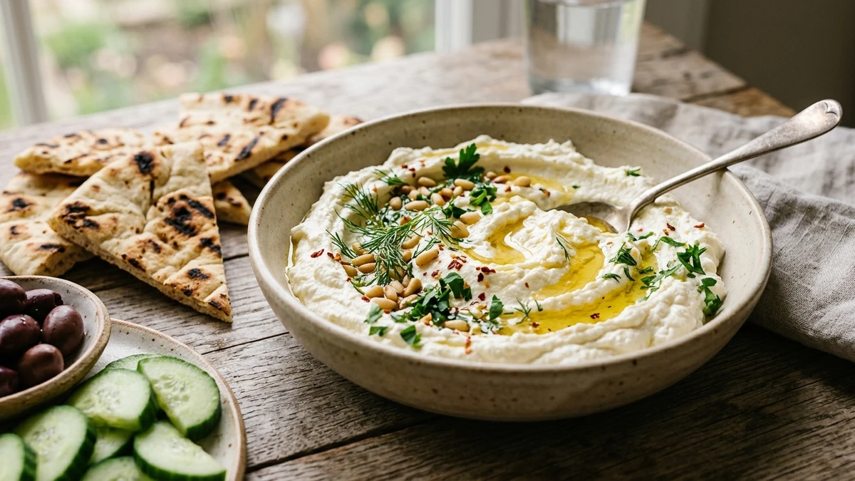 Whipped Feta Dip with Dill and Parsley cooked to perfection - Yumaroma