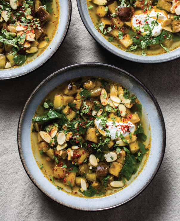 Roasted Eggplant & Kale Soup