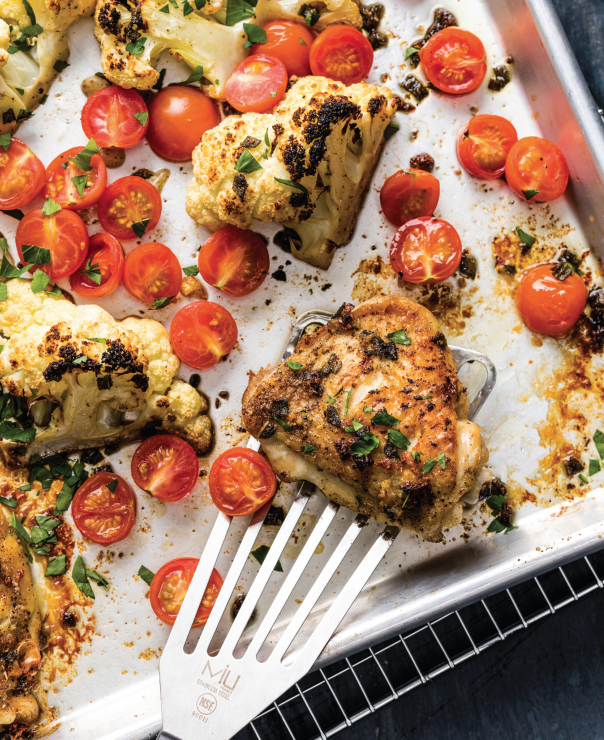 Roast Chicken Thighs With Cauliflower And Tomatoes
