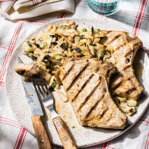 Pork Chops With Spicy Barbecue Coleslaw