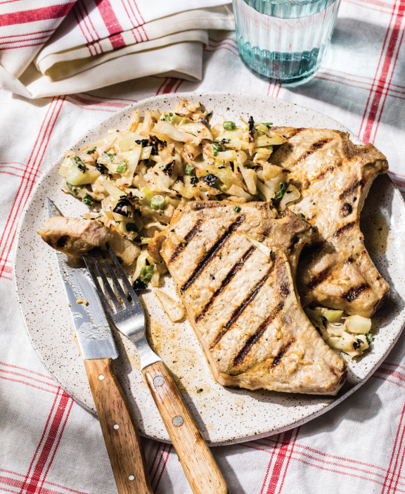 Pork Chops With Spicy Barbecue Coleslaw