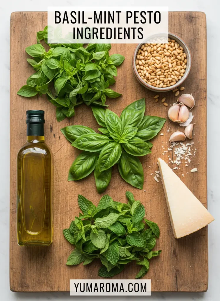 Fresh Basil-Mint Pesto - Refreshing No-Cook Sauce 5 BASIL-MINT PESTO INGREDIENTS