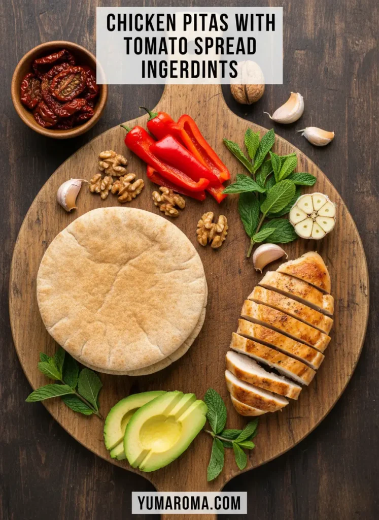 Chicken Pitas With Tomato Spread - Mediterranean Style 5 CHICKEN PITAS WITH TOMATO SPREAD INGREDIENTS