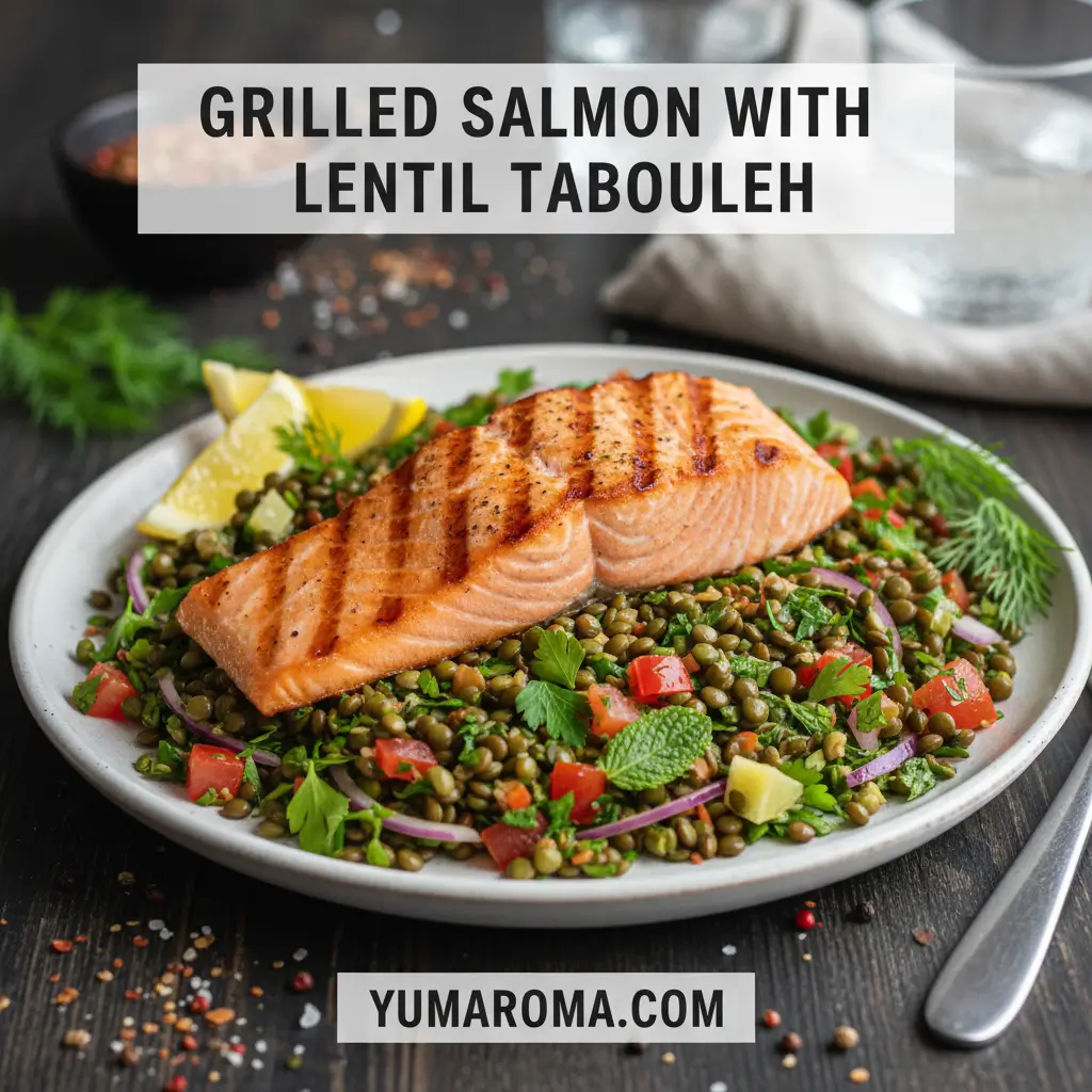 Grilled Salmon With Lentil Tabbouleh