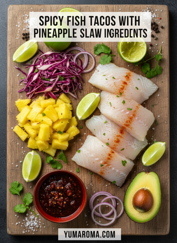 SPICY FISH TACOS WITH PINEAPPLE SLAW INGREDIENTS